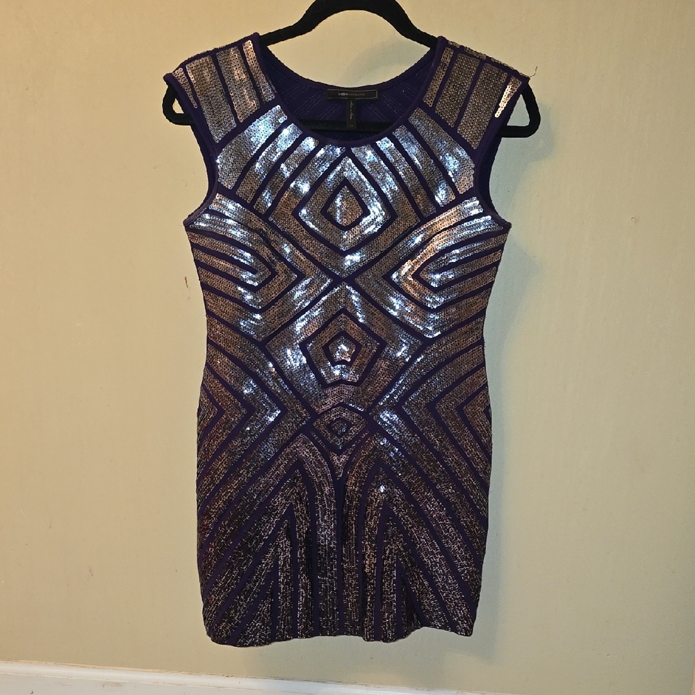 BCBGMaxAzria Purple and Silver Sequin Mini Dress